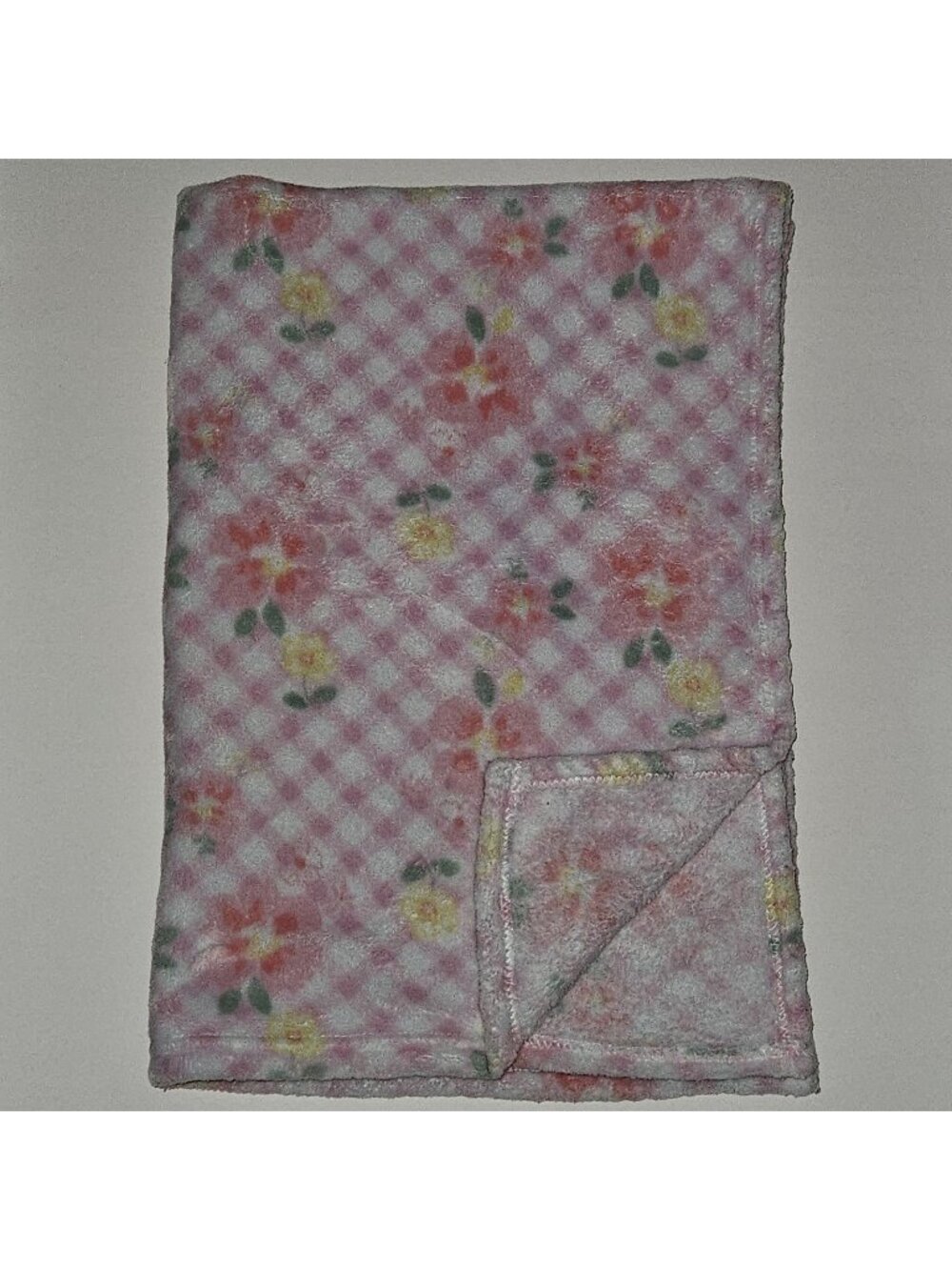 Little Joy Fleece Baby Blanket Floral Pink White Gingham Yellow Green Flowers